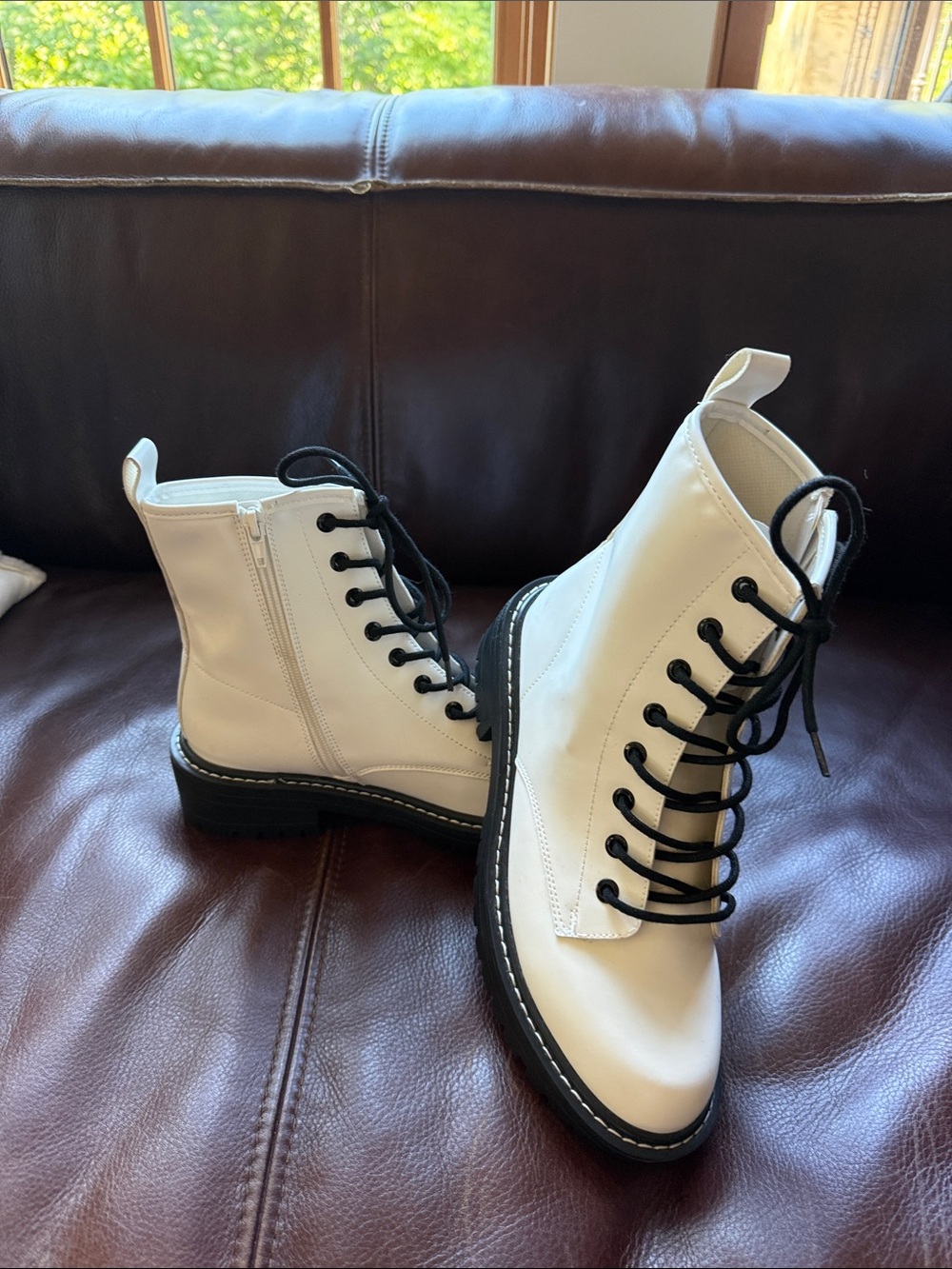 Forever 21 White Combat Boots with Black Laces